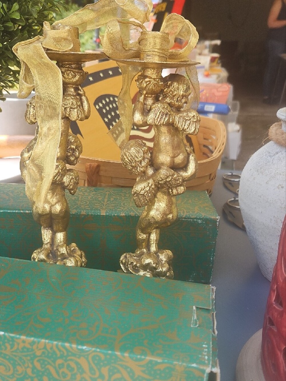 Gilded Finish Cherub Candleholders - Picture 3 of 3